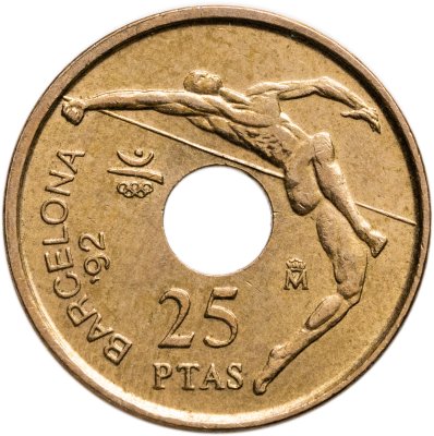 купить Испания 25 песет (pesetas, ptas) 1990 "XXV летние Олимпийские Игры, Барселона 1992 - Король Хуан Карлос I"
