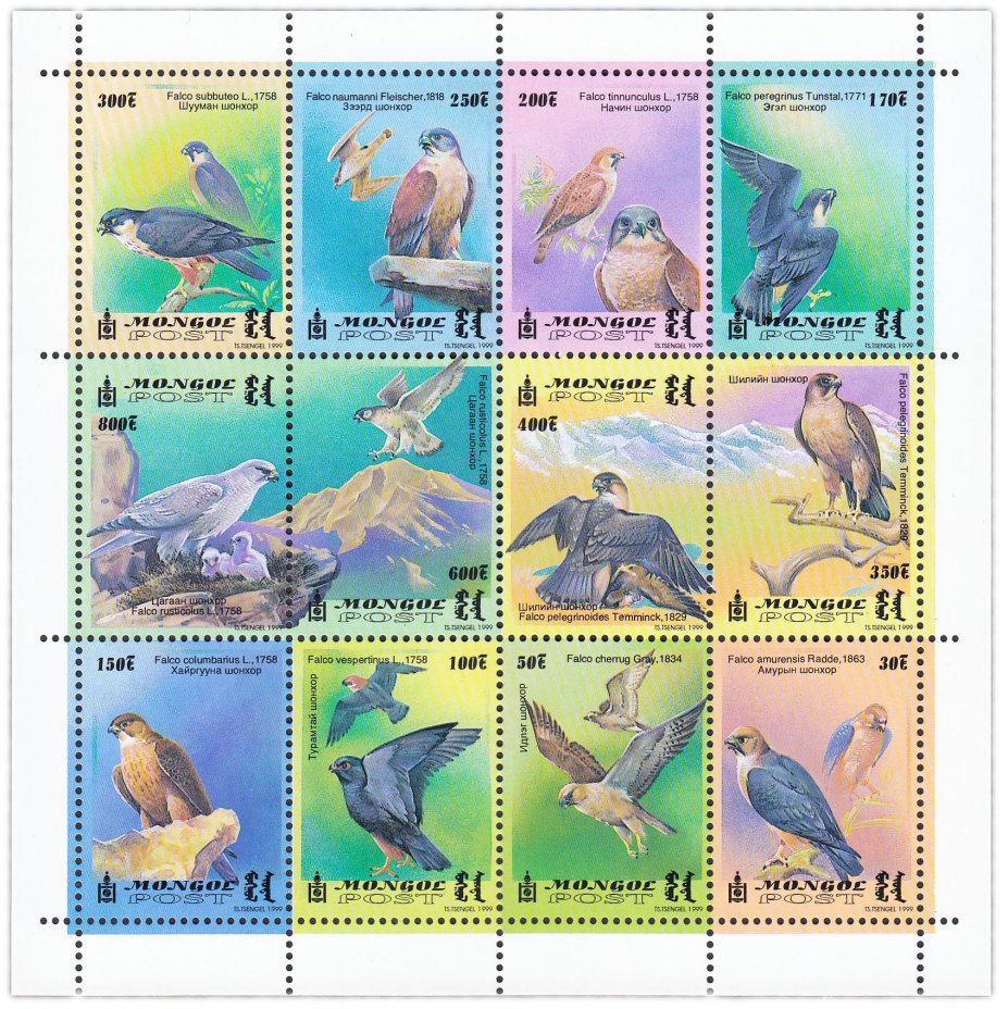 купить Монголия блок из 12 марок 1999 "Птицы"
