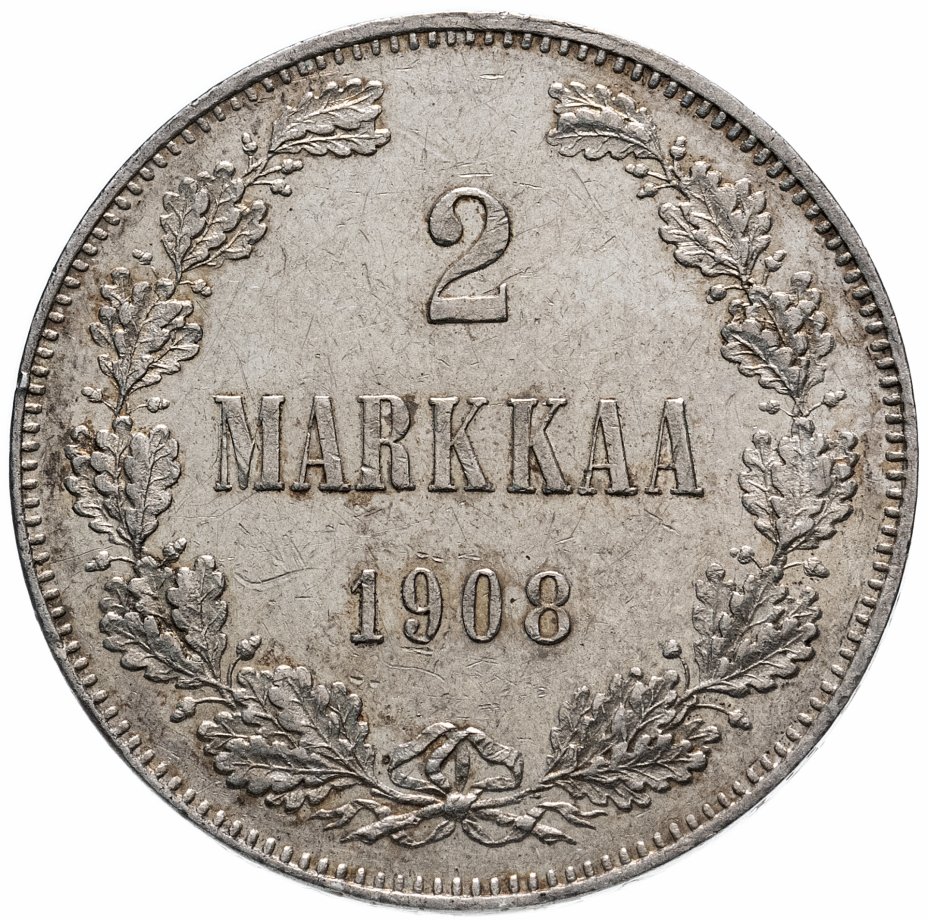 купить 2 марки (markkaa) 1908 L, монета для Финляндии