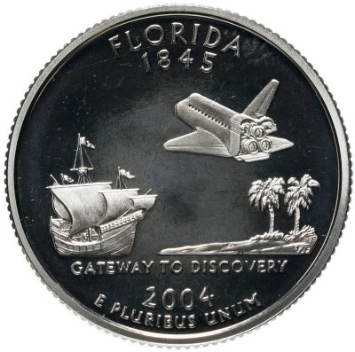 Купить США 25 центов (квотер, 1/4 доллара, quarter dollar) 2004 Квотер штата Флорида