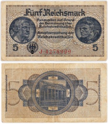 купить Германия 5 рейхсмарок (reichsmark) 1940-1945 "Немецкие оккупационные территории"