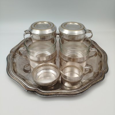 купить Набор на 2 персоны, для заваривания кофе, металл, серебрение, стекло, Франция, 1930-1960 гг.