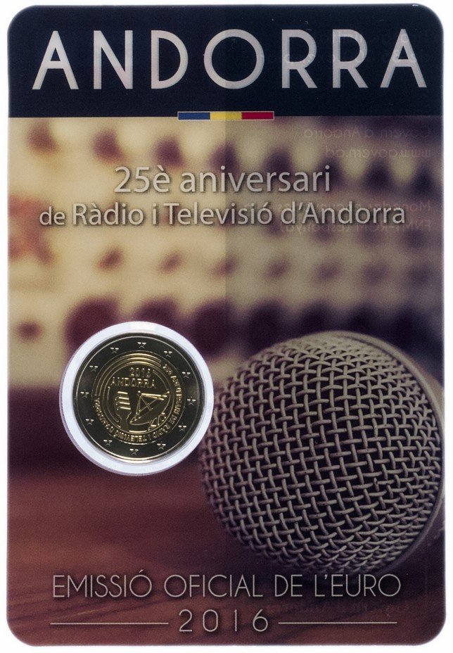купить Андорра 2 евро 2016 "25 лет радио и телевидению Андорры"