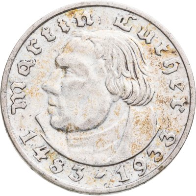 купить Германия, Третий рейх 2 рейхсмарки (reichsmark) 1933 F "450 лет со дня рождения Мартина Лютера"