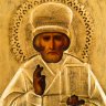 Купить Икона "Св. Николай Чудотворец" в окладе и киоте, дерево, масло, латунь, гравировка, стекло, Российская империя, 1880-1915 гг.