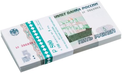 купить 5 рублей 2023 (НОВЫЙ выпуск образца 1997) серия ьэ (корешок 100шт, номера не по порядку) [ПРЕСС]