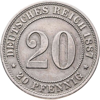 купить Германия 20 пфеннигов (pfennig) 1887 Знак монетного двора: "A" - Берлин