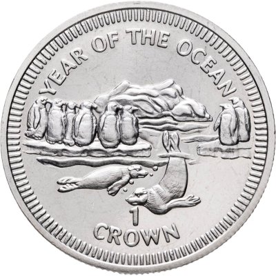 купить Остров Мэн 1 крона (crown) 1998 "Год океанов - пингвины и морские котики"