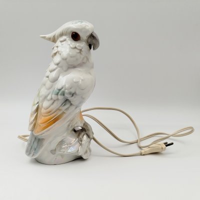 купить Лампа настольная (ночник) "Попугай какаду", фарфор, металл, стекло, люстр, Германия, 1960-1980 гг.
