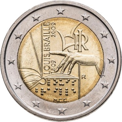 купить Италия 2 евро (euro) 2009 200 лет со дня рождения Луи Брайля