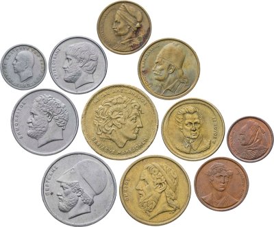 купить Греция набор из 11 монет 50 лепт, 1, 2 , 5, 10, 20, 50, 100 драхм 1962 - 1992