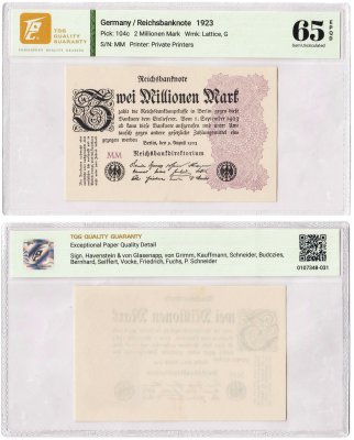купить Германия 2000000 марок 1923 в слабе TQG UNC 65