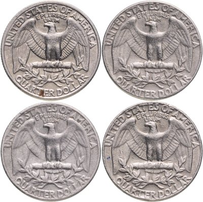 купить США набор из 4 монет 25 центов (cents) 1967-1979 без обозначения монетного двора