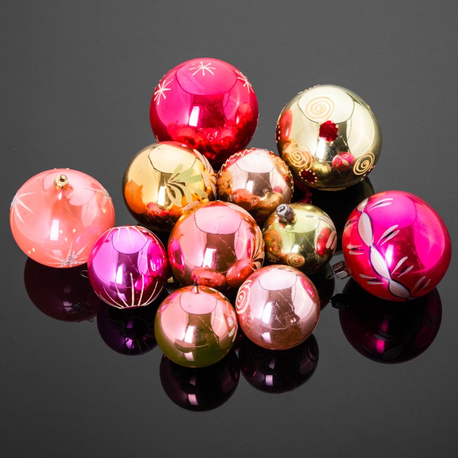 купить Набор из 11 ёлочных шаров различных размеров (в подборе), стекло, СССР, 1960-1990 гг.