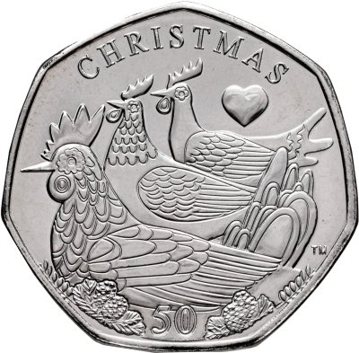 купить Остров Мэн 50 пенсов 2025 "Рождество - Три курицы"