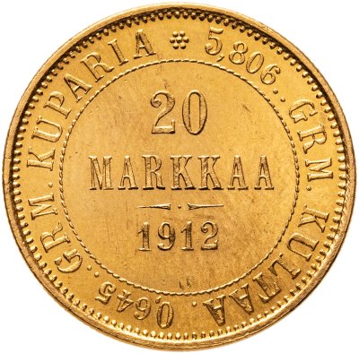 купить 20 марок 1912 S, монета для Финляндии правления Николая 2, Биткин №390