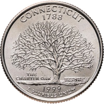купить США 25 центов (квотер, 1/4 доллара, quarter dollar) P 1999 Коннектикут (Connecticut), знак монетного двора "P" - Филадельфия