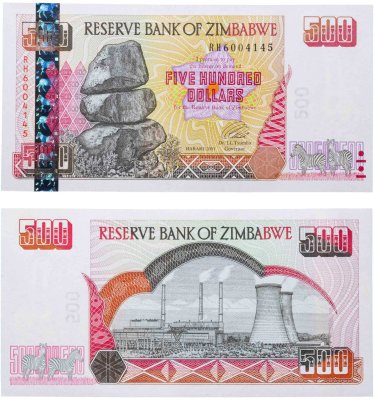 купить Зимбабве 500 долларов 2001 года (Pick 10) с защитной полосой