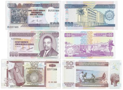 купить Бурунди набор из 3 банкноты 50, 100, 500 франков 2001 - 2013 ПРЕСС