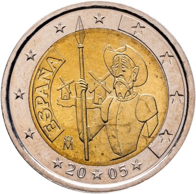 купить Испания 2 евро (euro) 2005 "400 лет изданию романа «Дон-Кихот» Мигеля Сервантеса"