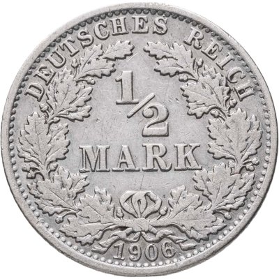 купить Германия 1/2 марки (mark) 1906 A знак монетного двора: "A" - Берлин