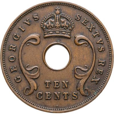 купить Британская Восточная Африка 10 центов (cents) 1952 H знак монетного двора: "H" - Хитон, Бирмингем