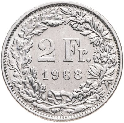 купить Швейцария 2 франка (francs) 1968