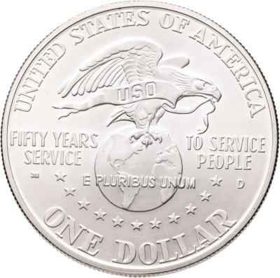купить США 1 доллар (dollar) 1991 ВUNC 50 лет Объединённым Организациям Обслуживания, знак монетного двора: "D" - Денвер