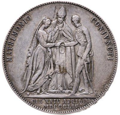 купить Австрия 1 гульден (gulden) 1854 "Свадьба Франца-Иосифа и Елизаветы Баварской"