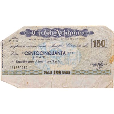 купить Италия банковский чек 150 лир 1977
