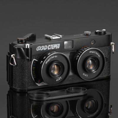 купить Фотоаппарат "ФЭД-Стерео" в кофре, металл, стекло, Харьковский машиностроительный завод им. Дзержинского (ФЭД), СССР, 1988-1991 гг.