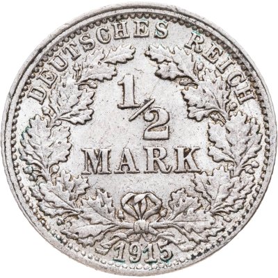 купить Германия 1/2 марки (mark) 1915, знак монетного двора: "F" - Штутгарт