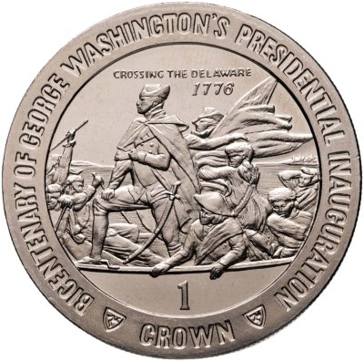 купить Остров Мэн 1 крона (crown) 1989 "200 лет со дня вступления в должность президента Джорджа Вашингтона /переправляется через Делавэр"