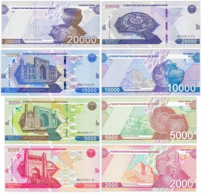 Купить Узбекистан - набор 4 банкноты 2000 + 5000 + 10000 + 20000 сум 2021 (Pick new)