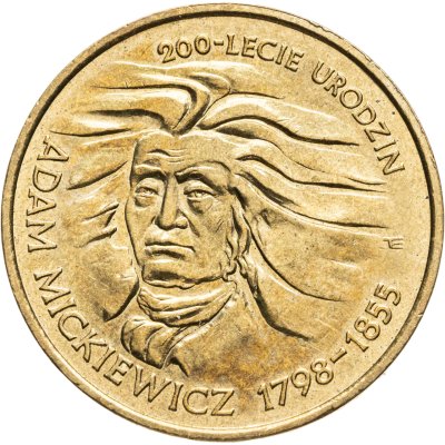 купить Польша 2 злотых (zlote) 1998 200 лет со дня рождения Адама Мицкевича