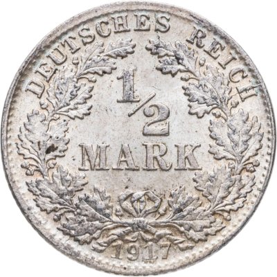 купить Германия 1/2 марки (mark) 1917 Знак монетного двора: "D" - Мюнхен
