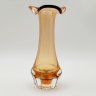 Купить Вазочка янтарного оттенка с фестончатым горлом, стекло, СССР, 1970-1990 гг.