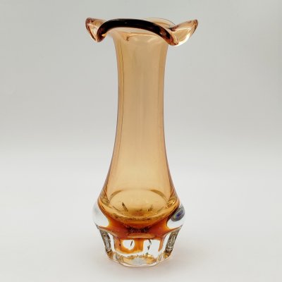 купить Вазочка янтарного оттенка с фестончатым горлом, стекло, СССР, 1970-1990 гг.