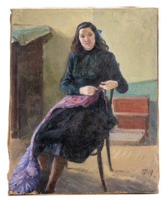 купить Картина "Портрет девушки", неизвестный художник (ПВ?), холст, масло, СССР, 1949 г.