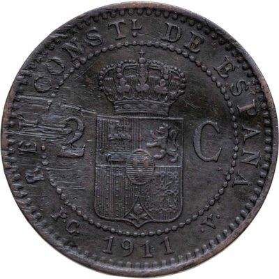 купить Испания 2 сентимо (centimos) 1911