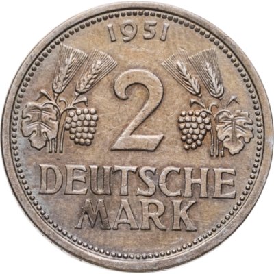 купить Германия 2 марки 1951, знак монетного двора: "J" - Гамбург