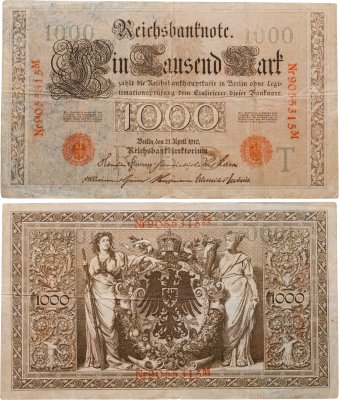 купить Германия 1000 марок 1910 красная печать