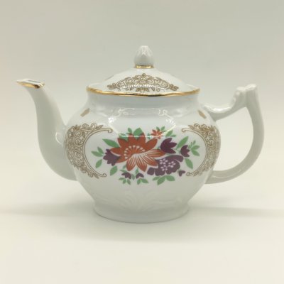 купить Чайник заварочный с цветочным декором, фарфор, деколь, золочение, Дмитровский фарфоровый завод (ДФЗ Вербилки), СССР, 1965-1991 гг.