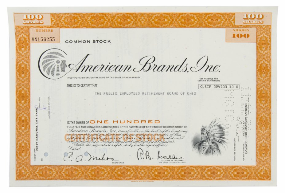 купить Акция США American Brands, Inc. 1971- 1972 гг.