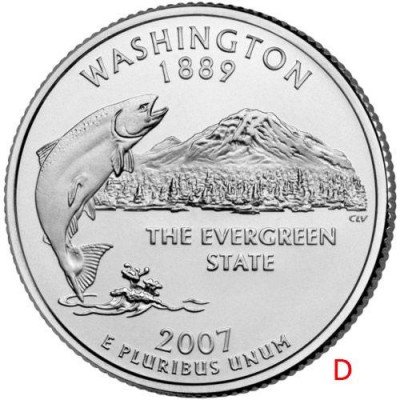 Купить США 25 центов (квотер) 2007 D — штат Вашингтон