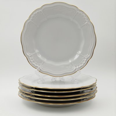 купить Набор десертных тарелок с рельефным декором на 6 персон, Retsch & Co., Wunsiedel, фарфор, золочение, Германия, 1960-1980 гг.