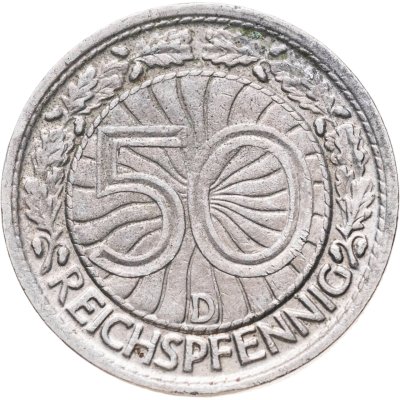 купить Германия 50 рейхспфеннигов (reichspfennig) 1927, знак монетного двора "D" — Мюнхен