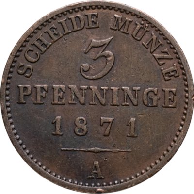 купить Пруссия 3 пфеннинга 1871 А