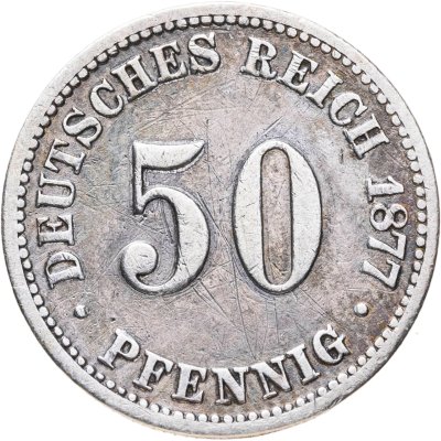 купить Германия 50 пфеннигов (pfennig) 1877 B Без венка на аверсе знак монетного двора: "B" - Ганновер