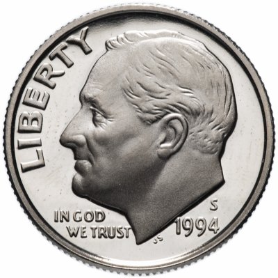 купить США 10 центов (дайм, one dime) 1994 S Proof Roosevelt Dime (Рузвельт) знак монетного двора "S"